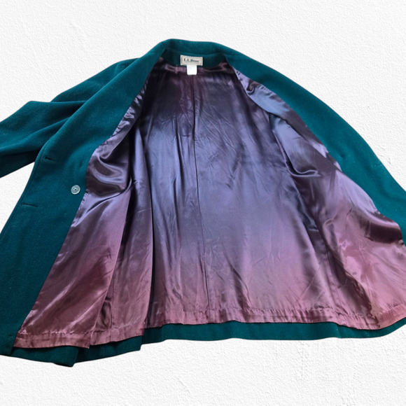 80s Vintage L.L. Bean Teal Green Wool Double-Breasted Overcoat Pea Coat Size XL - Picture 7 of 13